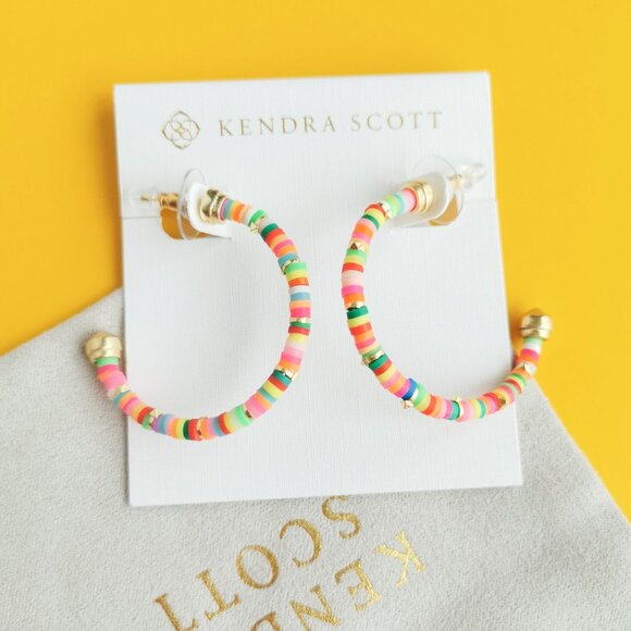 Kendra Scott Reece Gold Neon Mix Small Hoop Earrings - Picture 1 of 3